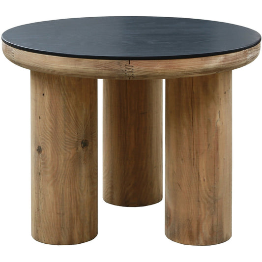Reclaimed Wooden Round Side Table, Small, Black Oak Veneer - iDekor8
