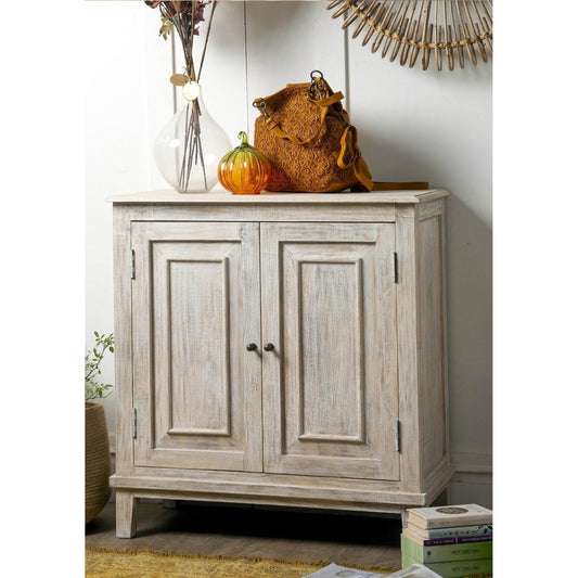 Wooden 2 Door Cabinet, Washed White - iDekor8