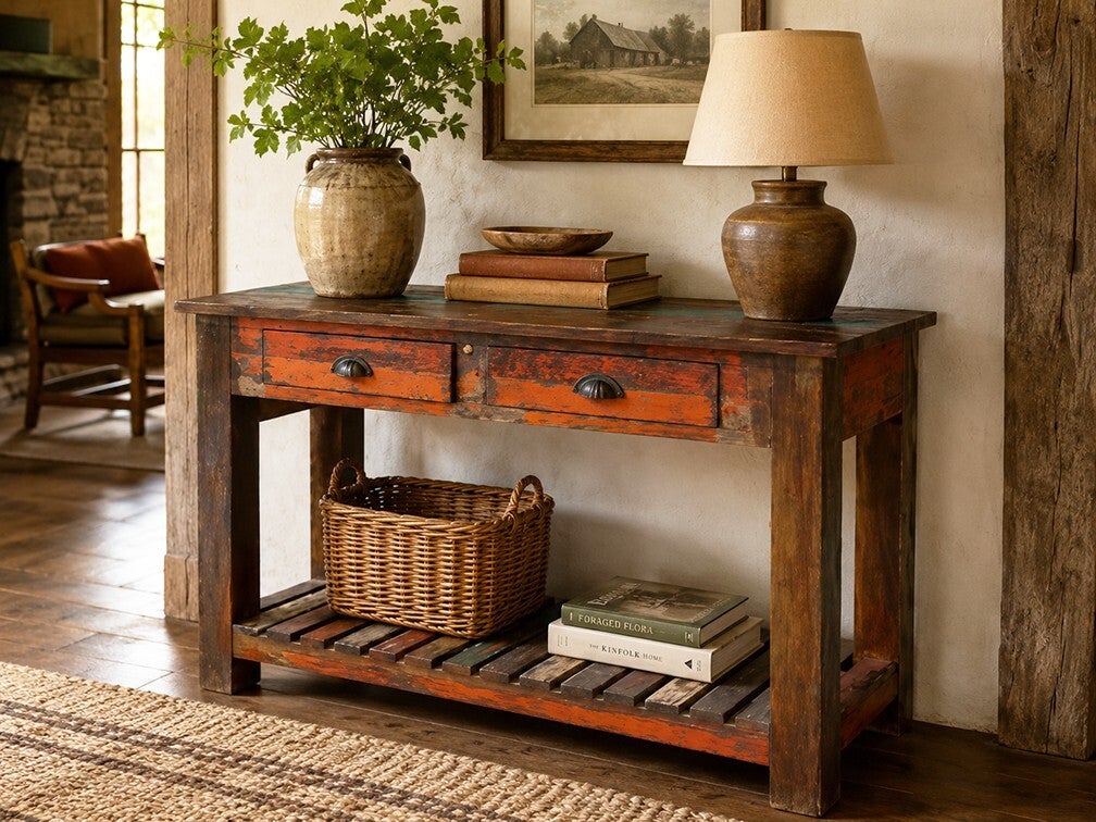 Recycled Wood 2 Dwr Console Table - iDekor8
