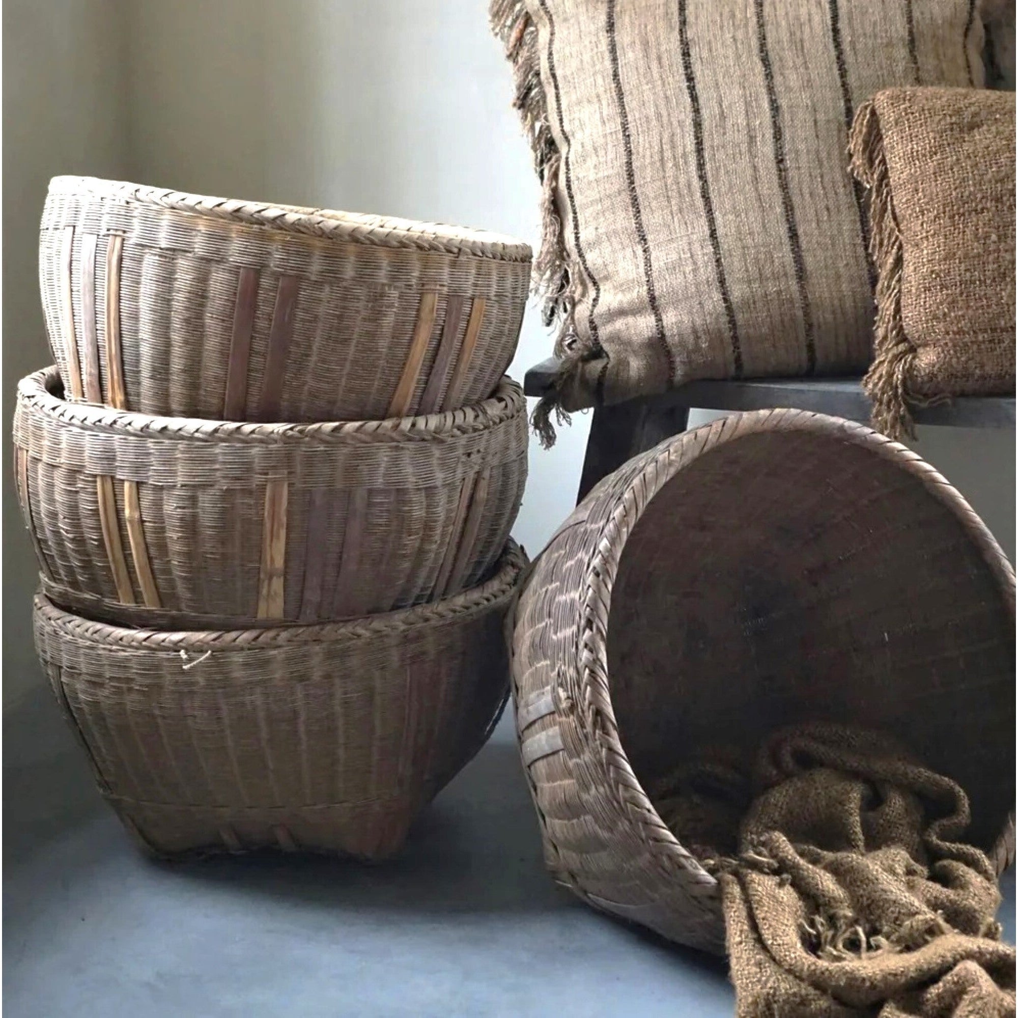 Large Antique Bamboo Rice Baskets, China – North American Country Home