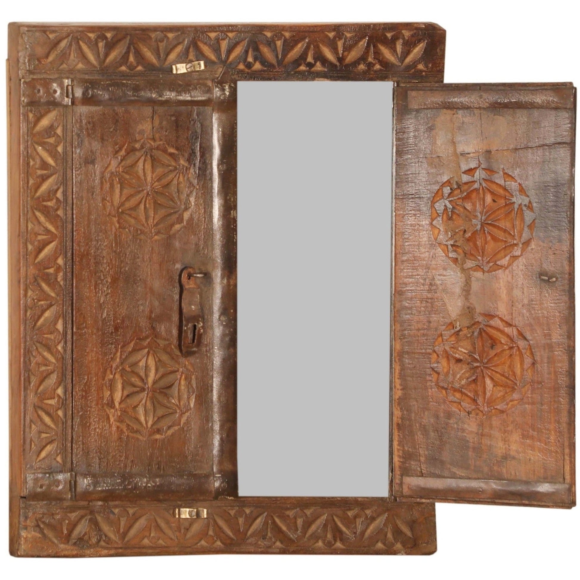 RS-067079, Wooden Frame Mirror With Door Teak, 50+Yrs Old - iDekor8